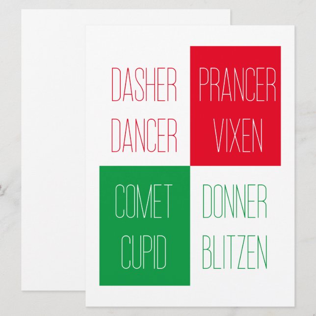 Festiva NOMBRES REINDERES Tarjeta plana 6.5x8.75 (Anverso / Reverso)