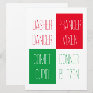 Festiva NOMBRES REINDERES Tarjeta plana 6.5x8.75