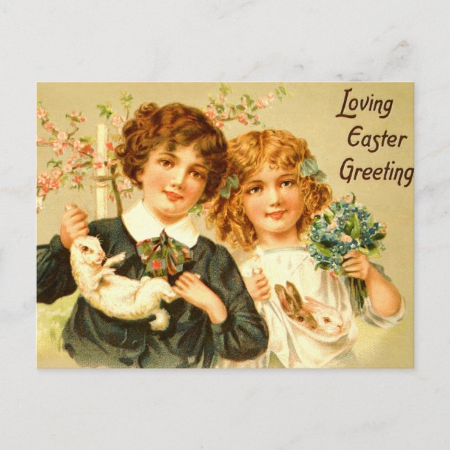 Festiva Nostálgico antiguo de la postal de los conejitos (Anverso)