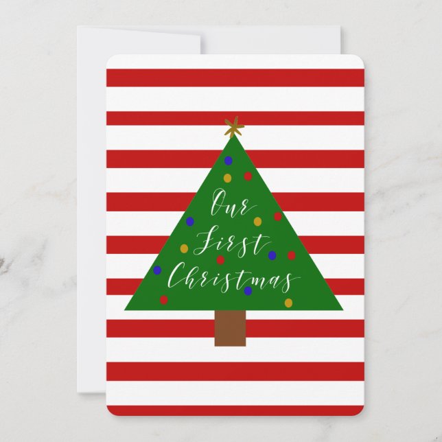 Festiva Nuestra primera tarjeta navideña roja y blanca (Anverso)
