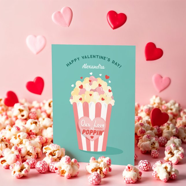 Festiva Nuestro amor es comprar una tarjeta de San Valentí (Our Love is Popping Cute Popcorn Happy Valentines Holiday Card (Front))