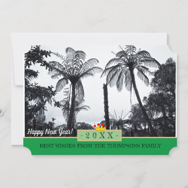 Festiva Nueva Zelanda Fern & Happy New Year! Tarjeta /20XX (Anverso)