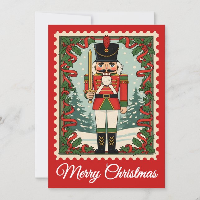 Festiva Nutcracker | Tarjeta de Navidades de sello de retr (Anverso)