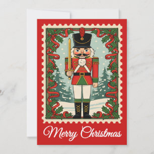 Festiva Nutcracker Tarjeta de Navidades de sello de retr