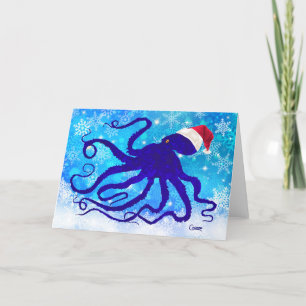 Festiva Octopus para Navidades azules: tarjeta de 7" x 5"