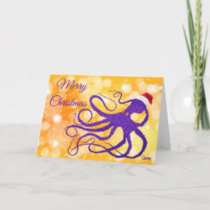 Festiva Octopus para Navidades púrpura - Tarjeta de 7" x 5