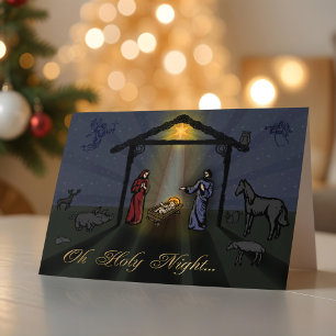 Festiva Oh Tarjeta de Navidades de Natividad de Noche Sant