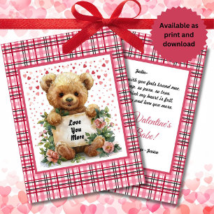 Festiva Os amo más Osito de peluche Tarjeta de poema del D