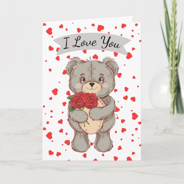 Festiva Osito de peluche te amo tarjeta de día de San Vale (Anverso)