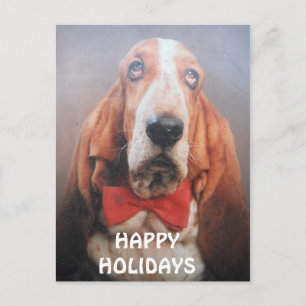 Festiva Pajarita roja de Basset Hound de la postal buenas