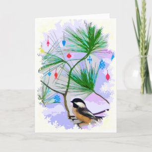 Festiva Pájaro del Chickadee en tarjeta en blanco del