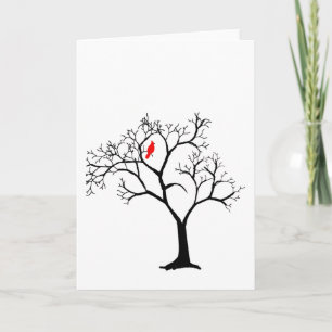 Festiva Pájaro rojo cardenal en nevada tarjeta de árbol de