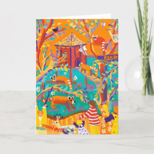 Festiva Pandas rojas de la tarjeta del arte el tintóreo de