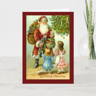Festiva Papá Noel con tarjeta de arte vintage para dos niñ
