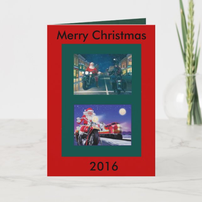 Festiva Papá Noel en una tarjeta de Navidades para motocic (Anverso)