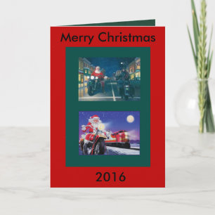 Festiva Papá Noel en una tarjeta de Navidades para motocic