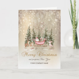 Festiva Papá Noel, Trineo Bosque Copos de Nieve Tarjeta de