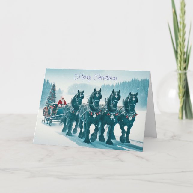 Festiva Papá Noel va camino a la tarjeta de Navidades (Anverso)