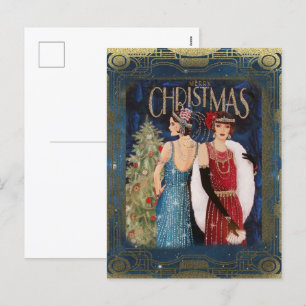 Festiva Papel Art Deco de la postal navideña de los años 2