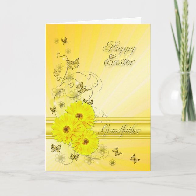 Festiva Para el abuelo, tarjeta de Pascua con flores amari (Anverso)