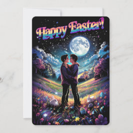 Festiva Pareja gay de arte LGBTQ+ con tarjeta de Pascua de