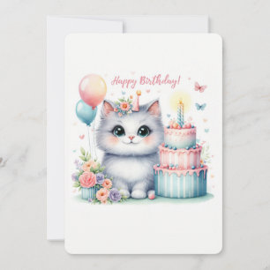 Festiva Pastel de cumpleaños de Pastel Kitten - Tarjeta de