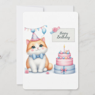 Festiva Pastel de cumpleaños de Pastel Kitten - Tarjeta de