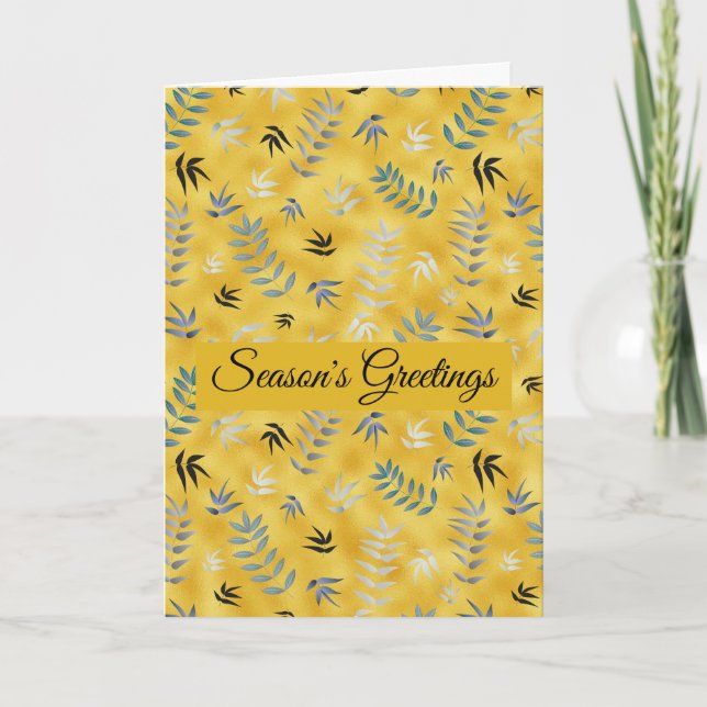 Festiva Patrón de hojas moderno fondo dorado Tarjeta de va (Anverso)