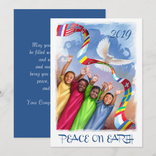 Festiva Paz en la Tierra. Tarjeta de vacaciones multicultu