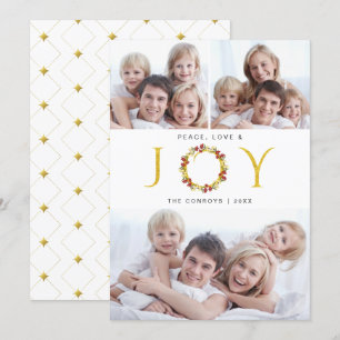 Festiva Peace Love and Joy Tarjeta de vacaciones Faux Reli
