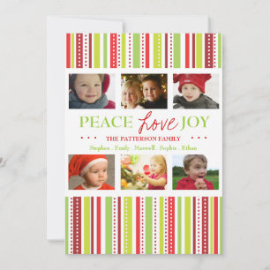 Festiva Peace Love Joy Holiday Stripes Foto Tarjeta de fel
