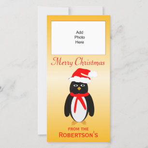 Festiva Penguin Design Tarjeta de foto navideña personaliz