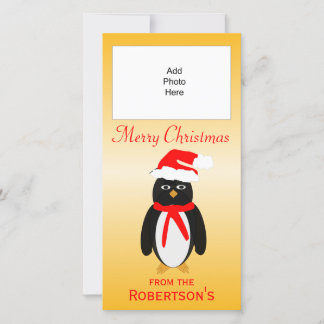 Festiva Penguin Design Tarjeta de foto navideña personaliz