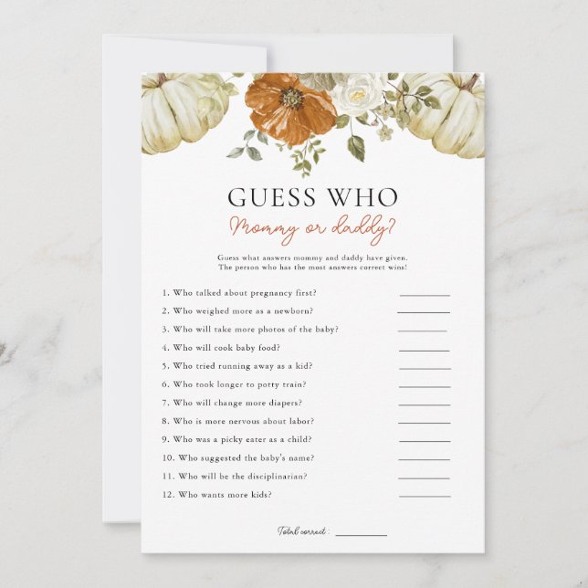 Festiva Pequeña Calabaza Adivina quién es la tarjeta de ju (Anverso)