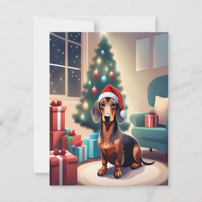 Festiva Perro Dachshund Weenie en tarjeta de Navidades de  (Anverso)