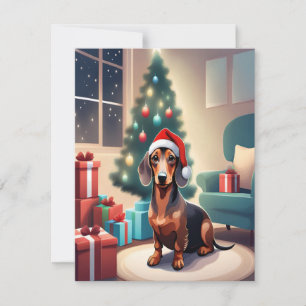 Festiva Perro Dachshund Weenie en tarjeta de Navidades de