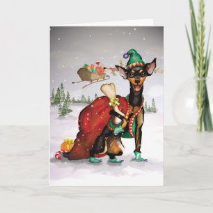 Festiva Perro Elf - Tarjeta de Navidades de Pinscher en mi