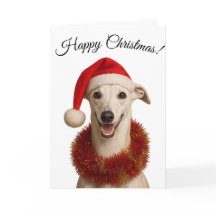 Perro galgo blanco con gorro de Santa tarjeta de N