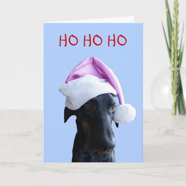 Festiva Perro gracioso con tarjeta de Navidades rosa de Sa (Anverso)