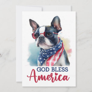 Festiva Perro Patriótico - Boston Terrier Tarjeta del 4 de