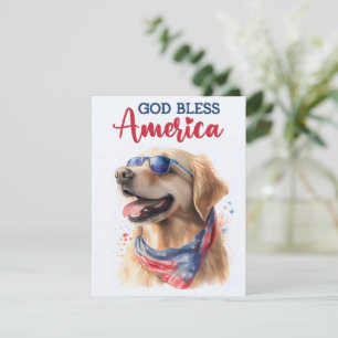 Festiva Perro Patriótico - Golden Retriever Tarjeta del 4 