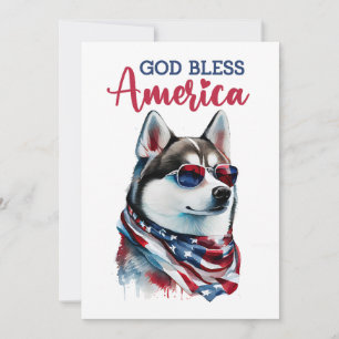 Festiva Perro Patriótico Husky Tarjeta del 4 de Julio
