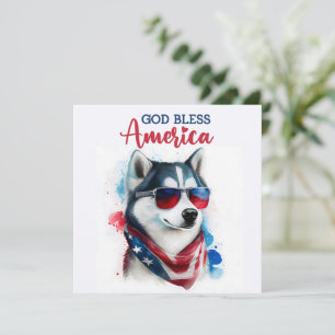 Festiva Perro Patriótico Husky Tarjeta del 4 de Julio