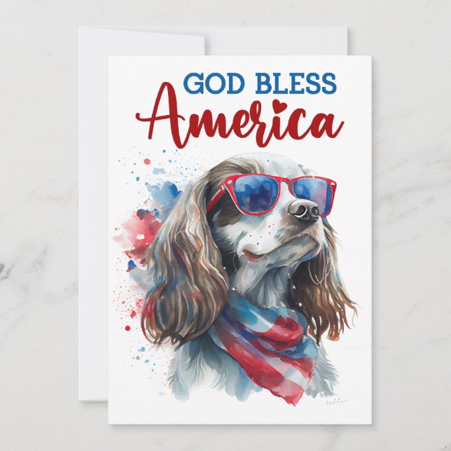 Festiva Perro Patriótico - Spaniel Tarjeta 4 de Julio (Anverso)