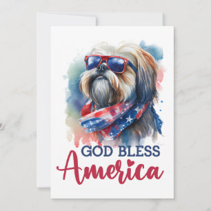 Festiva Perro Patriótico - Tarjeta de Shih Tzu para el 4 d