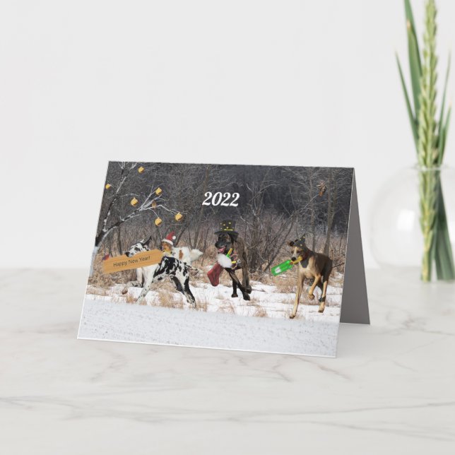 Festiva Perros con tarjeta de Año Nuevo Feliz (Anverso)