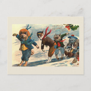 Festiva "Perros en hielo": postal navideña vintage