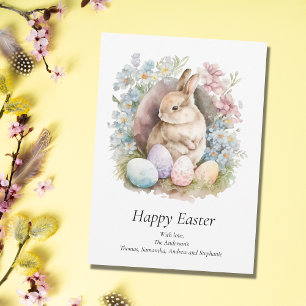 Festiva Personaliza tarjeta de Pascua con conejo floral pa