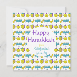 Festiva Personalizado añada su nombre Hanukkah tarjeta lin