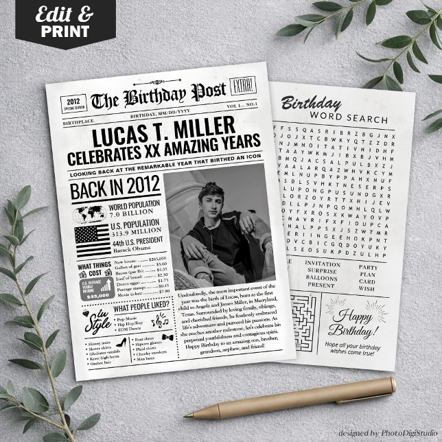 Festiva Personalizado en la edición 2012 de la tarjeta de  (Custom Back in 2012 Newspaper Birthday Card, Trend Holiday Card)